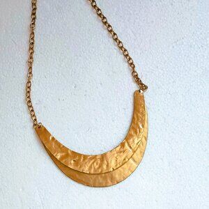 Aldo Layered Hammered Half Moon Necklace Gold Tone Boho Bib Choker